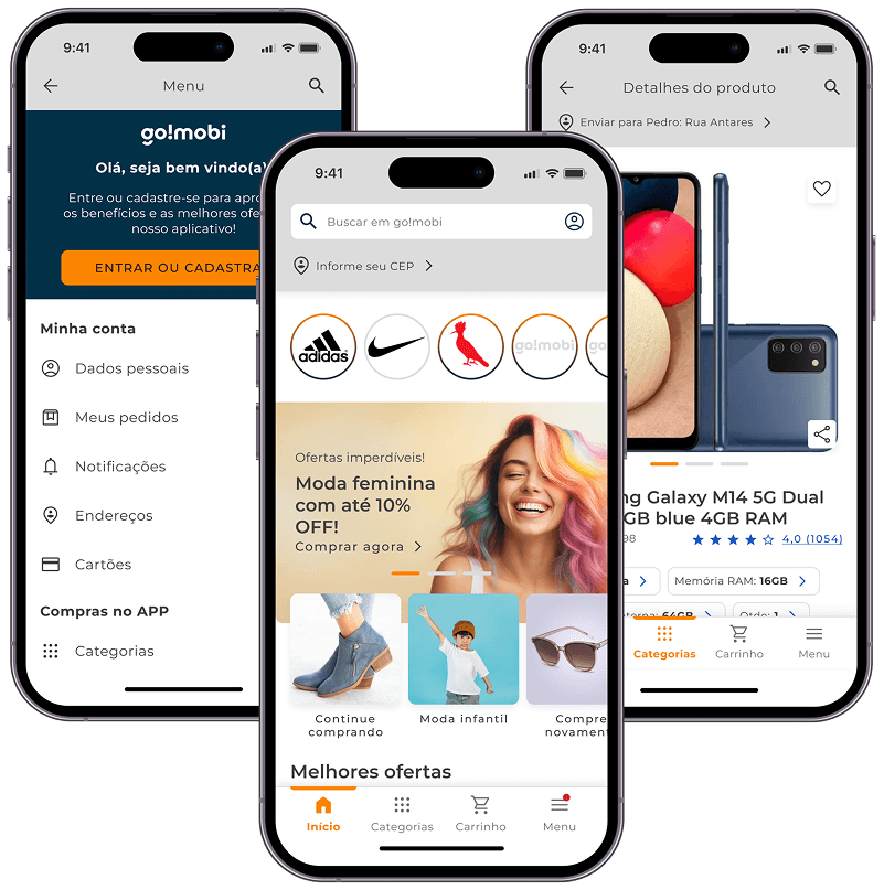 Telas ilustrativas demonstrando o aplicativo da go!mobi